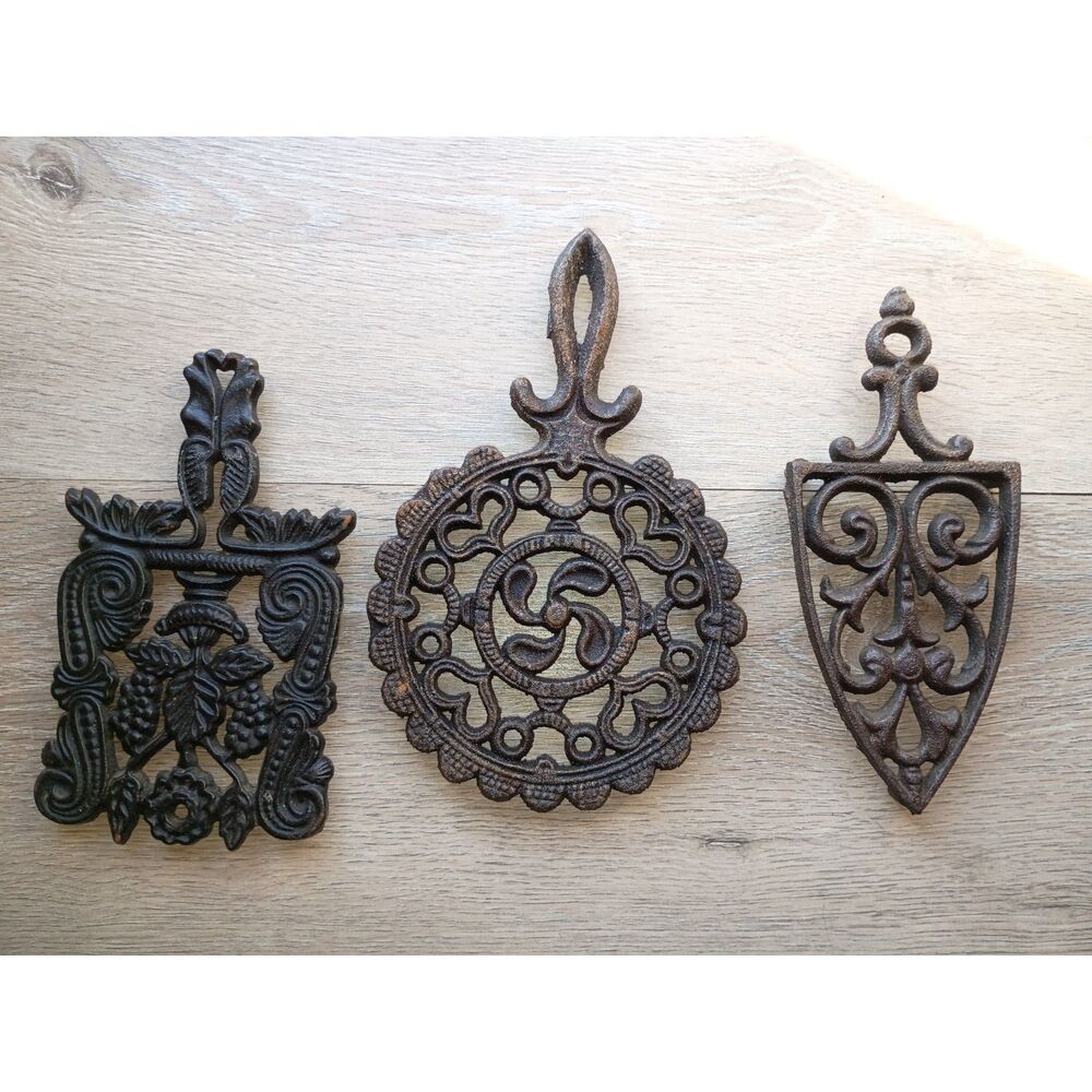 Vintage Cast Iron Trivets Footed Lot of 3 Hot Foods or Home Decor Cottagecore